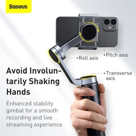 Стабилизатор для смартфона BASEUS Handheld Folding Gimbal Stabilizer, Трехосевой, 4500 мАч, темно-се - 2