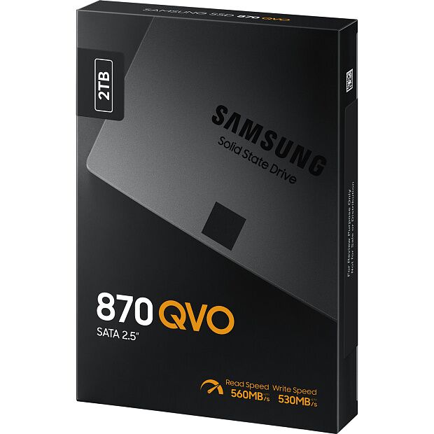 Твердотельные накопители Samsung SSD 870 QVO, 2000GB, 2.5 7mm, SATA3, 4-bit MLC, R/W 560/530MB/s, IOPs 98 000/88 000, TBW 720, DWPD 0.33 (12 мес.) - 1