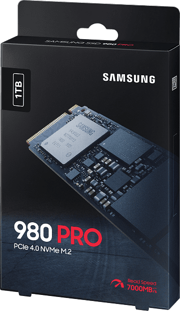 Твердотельные накопители Samsung SSD 980 PRO, 1000GB, M.2(22x80mm), NVMe 1.3c, PCIe 4.0 x4, 3-bit MLC, R/W 7000/5000MB/s, IOPs 1 000 000/1 000 000, D - 10